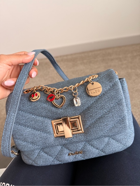Aldo Handbags - Aldo Denim-Textured Quilted Shoulder Bag with Charm Chain